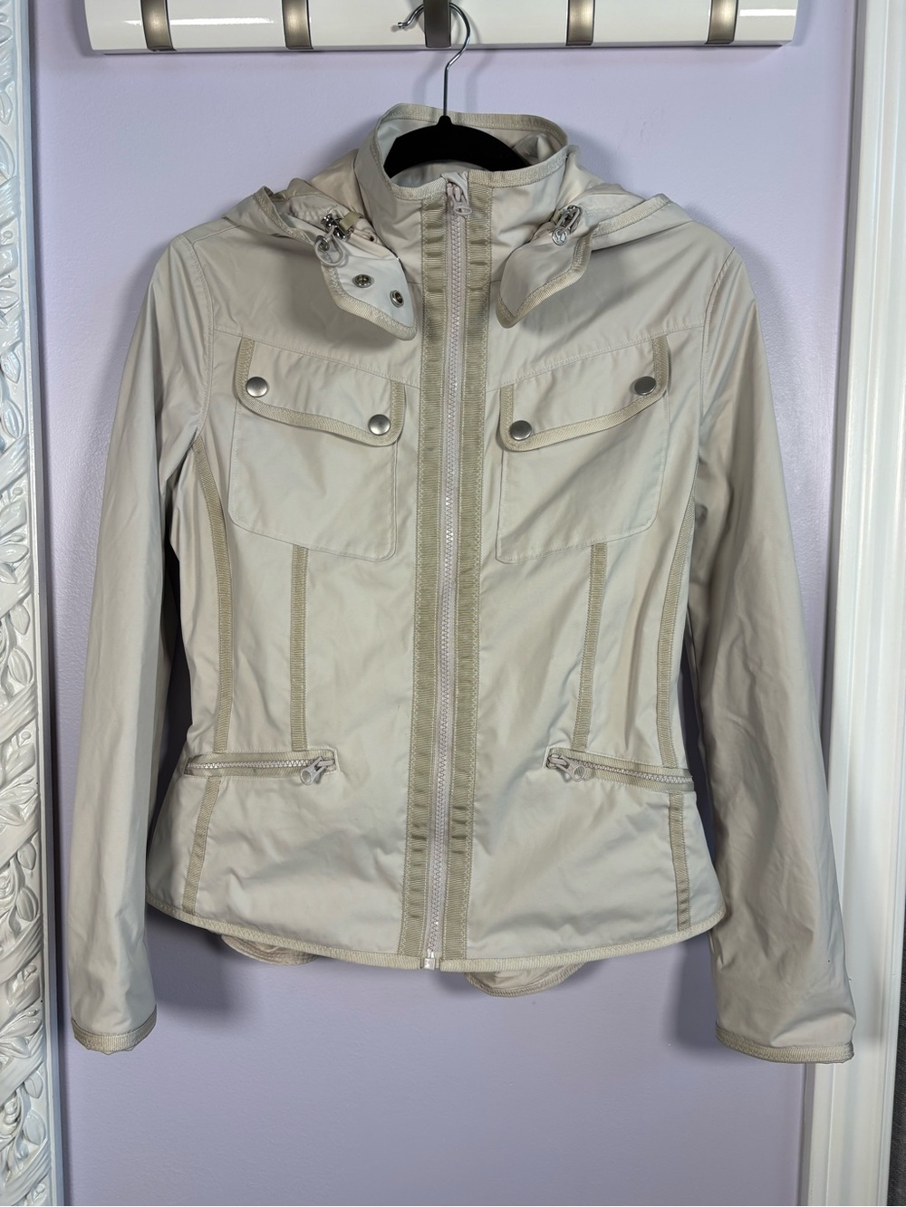lululemon athletica Out an About Peplum Light Beige Hooded Utility Jacket Size 6